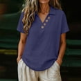 thumbnail image 4 of Jerdar Women's Casual Linen Blouse Collared V-Neck Short Sleeve Button Detail Curved Hem Summer Top XL, 4 of 6
