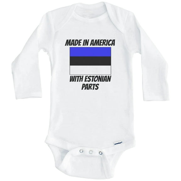 Made In America With Estonian Parts Estonia Flag Funny One Piece Baby Bodysuit (Long Sleeve), 0-3 Months White