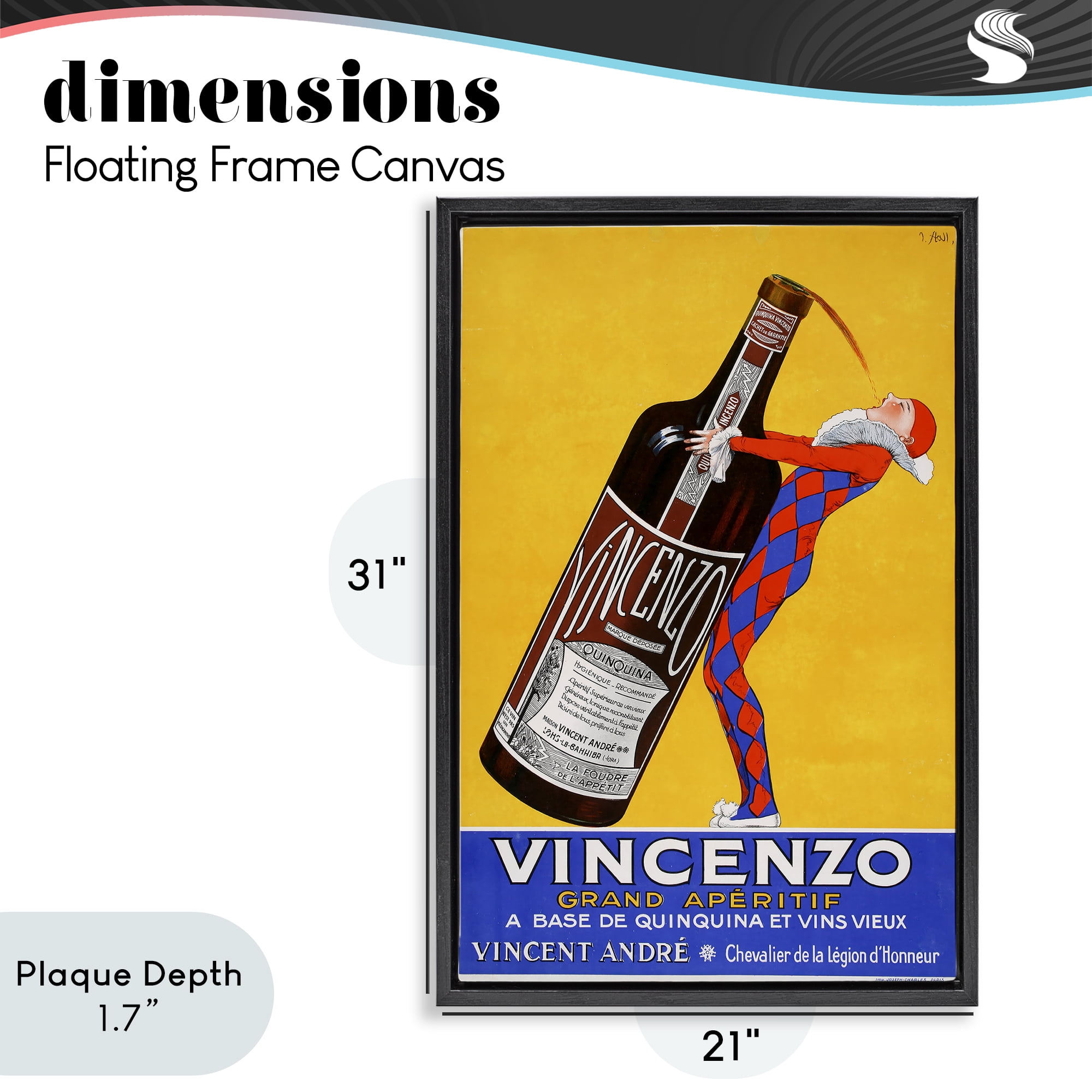 Stupell Industries Vincenzo Vintage Wine Black Framed Floater Canvas Wall Art, design by Vintage Posters