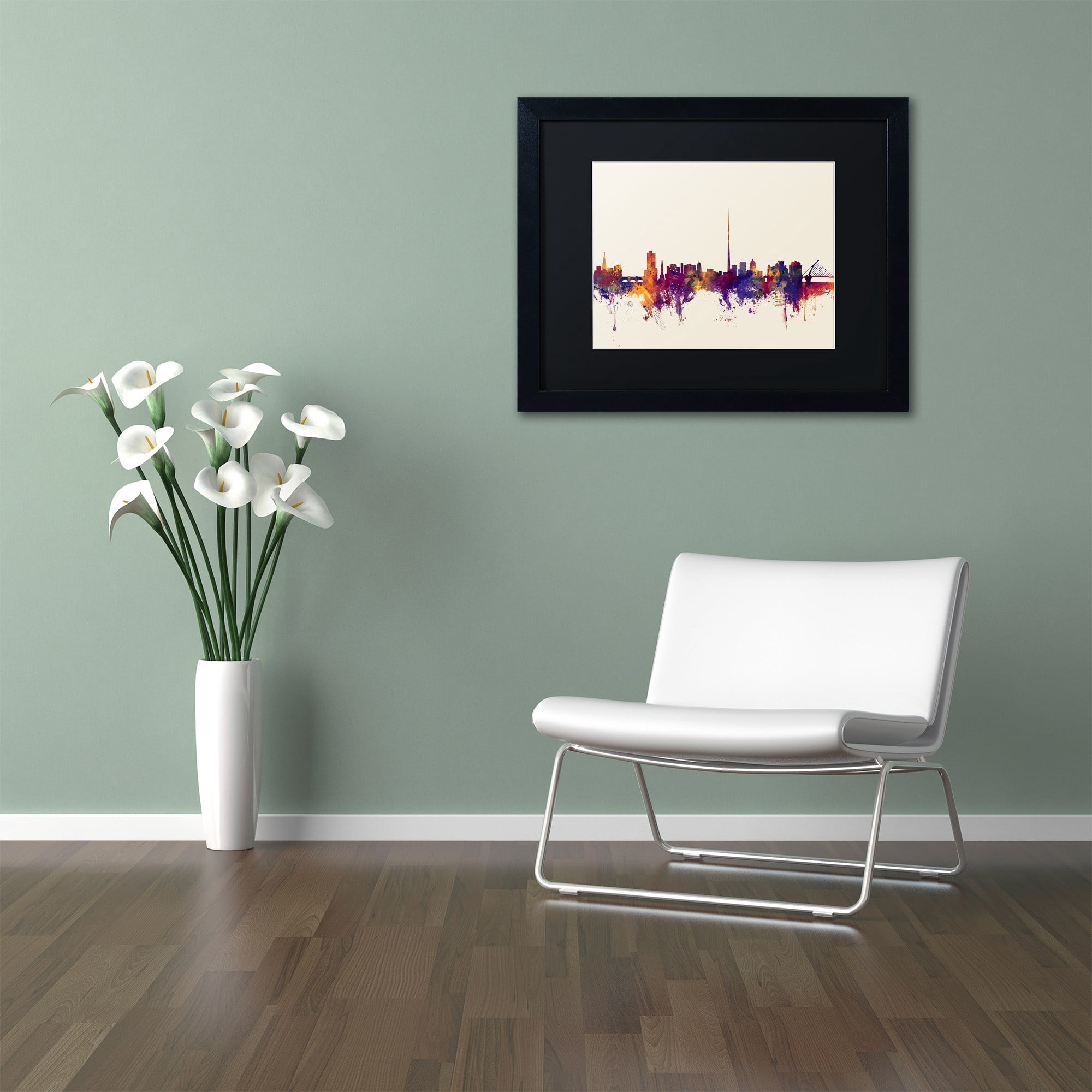 Trademark Fine Art "Dublin Ireland Skyline" Canvas Art by Michael Tompsett, Black Matte, Black Frame