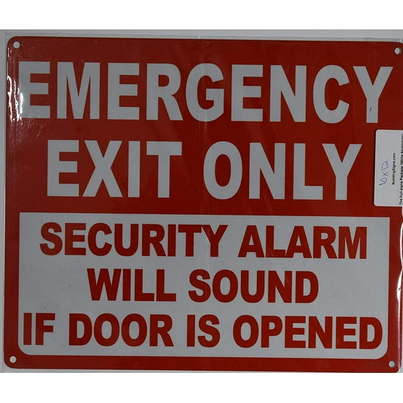 Emergency EXIT ONLY Security Alarm Will Sound IF Door is Opened Sign (White, Reflective, Aluminium 10x12)