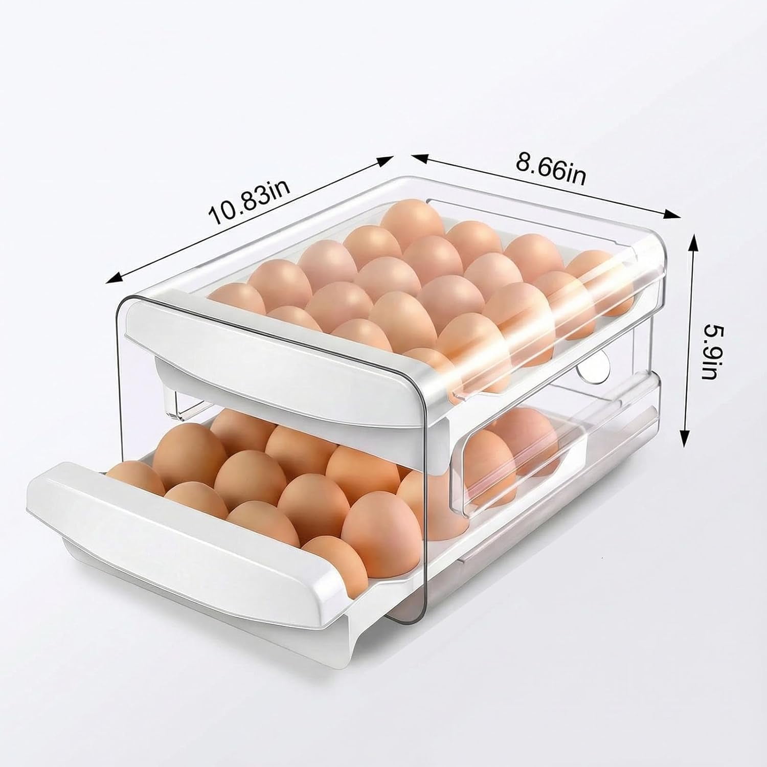 Double Layer Egg Storage Container - 40 Grid Transparent Plastic Egg Tray Holder for Refrigerator