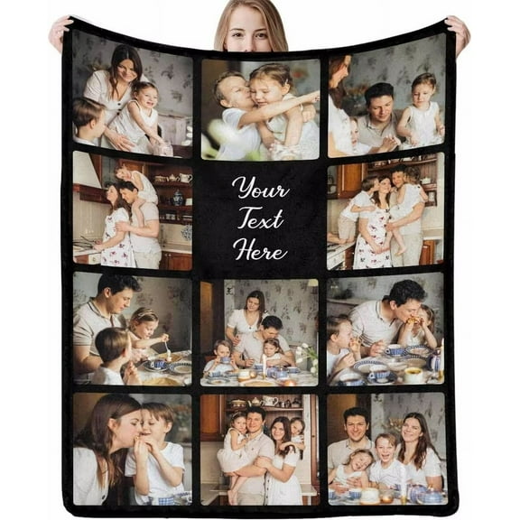 AISENIN Picture Blanket Personalized Custom Blankets with Photo Text Personalized Throw Blankets Flannel for Family Couple Grandma Grandpa Dad Mom Friend