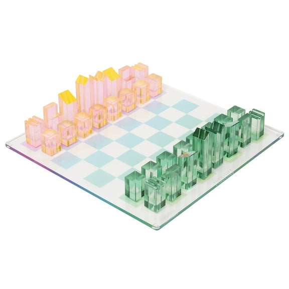 Sunnylife: Lucite Chess & Checkers - Ombre Sherbert - 2 Classic Games In 1, Collectible Display Set, Stylish Translucent Pieces, Pastel Base, 2 Player