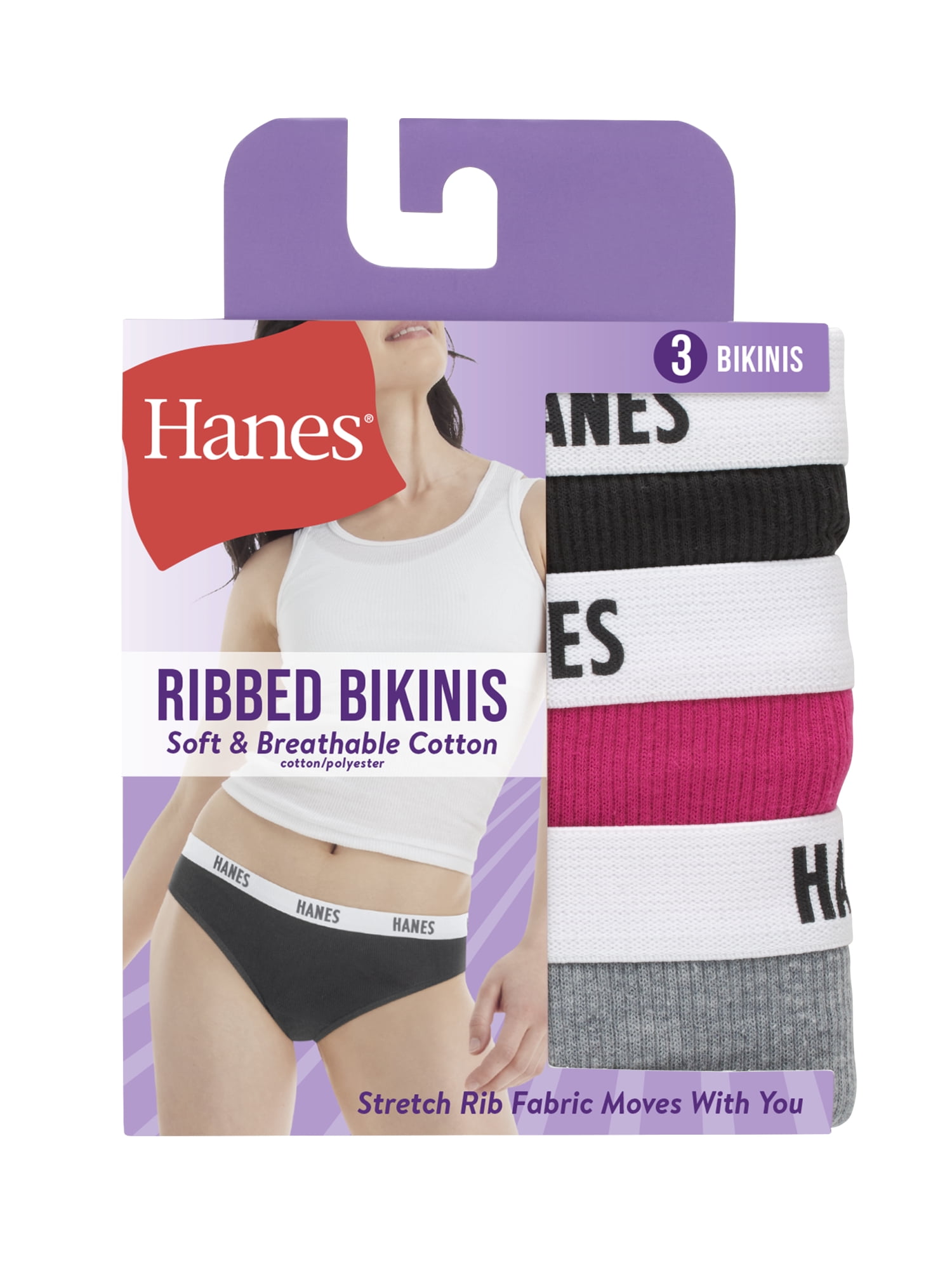 Hanes Women’s Ribbed Cotton Bikini Underwear, 3-Pack