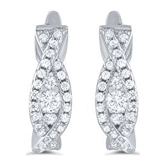 SilverCloseOut Rhodium Plated Sterling Silver Small Cz Huggie Hoop Earrings