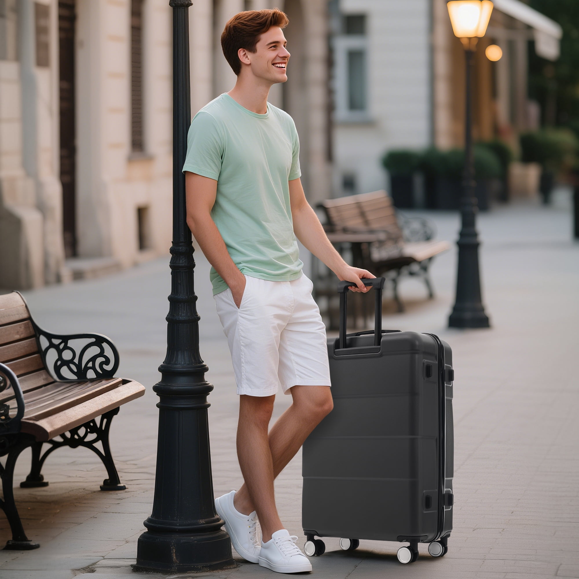 Euroco 3 Piece ABS Hardshell Luggage Sets,Lightweight Durable Suitcase with Spinner Wheels,Carry-on & Checked Travel Luggage(20"/24"/28"),Charcoal