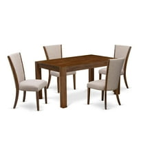 East West Furniture - CNVE5-N8-04 - 5-Pc Modern Dining Table Set- 4 Parson Dining Chairs and Dining Room Table - Light Tan Linen Fabric Seat and High Chair Back - Antique Walnut Finish