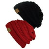 C.C Trendy Warm Chunky Soft Stretch Cable Knit Beanie Skully, 2 Pack Black/Red