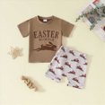 thumbnail image 2 of TOWED22 Baby Boy Toddler Clothes 2pcs Round Neck Short Sleeve Top Cargo Shorts Dinosaur Truck Print Summer Outfits(Coffee,3-6 M), 2 of 5