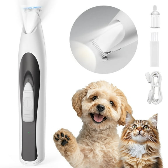Oneisall FC11 Dog Paw Trimmer with LED Light, Low Noise Paw Trimmer for Dogs & Cats, 0.8inch Widen Blade Cordless Dog Trimmer for Grooming - White