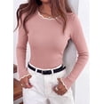 thumbnail image 6 of PRETTYGARDEN Women's Long Sleeve Ribbed Knit Pullover Sweaters | Contrast Trim, Going Out Tops, Soft Stretch Fabric, Slim Fitted, Scallop Edge, Casual Fall Outfits, Layering Winter Clothing, 6 of 9