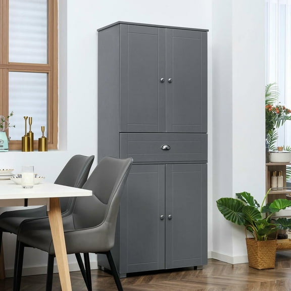 Resenkos 72-Inch Tall Pantry Cabinet with 4 Doors & Adjustable Shelving, Gray