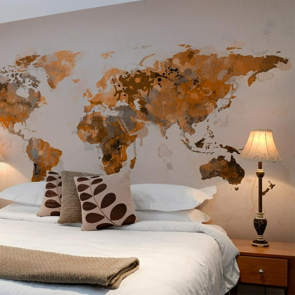 Tiptophomedecor World Map Wallpaper Wall Mural - World In Brown Shades