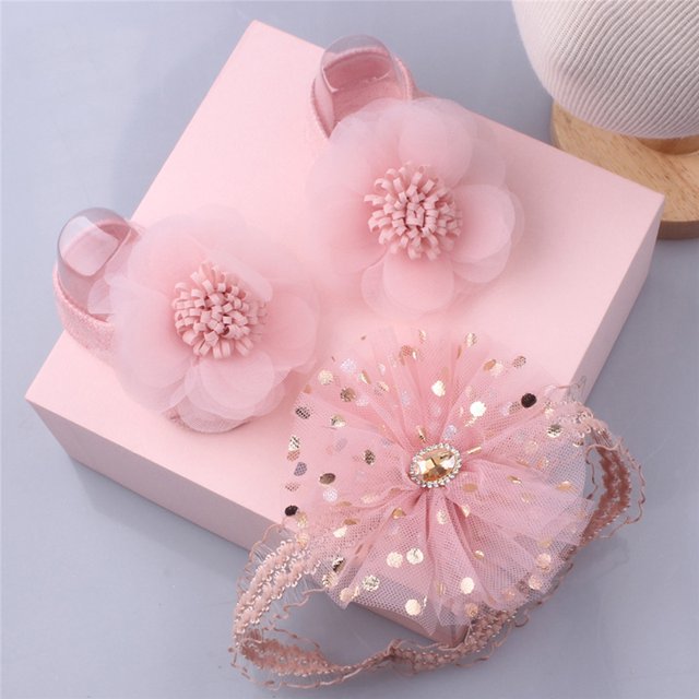 2 Unids/Set Flower Baby Calcetines Diademas Conjunto Antideslizante Bebé Niño Niña Encaje Accesorios Para El Cabello 0-12 Meses