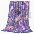 thumbnail image 2 of Flowing Axolotls Among Jeweled Plants And Bubbles, Soft Flannel Blanket with Ornamental Fantasy Illustration Print, Housewarming Gift and Home Decor for Bedroom and Living Room, 2 of 7
