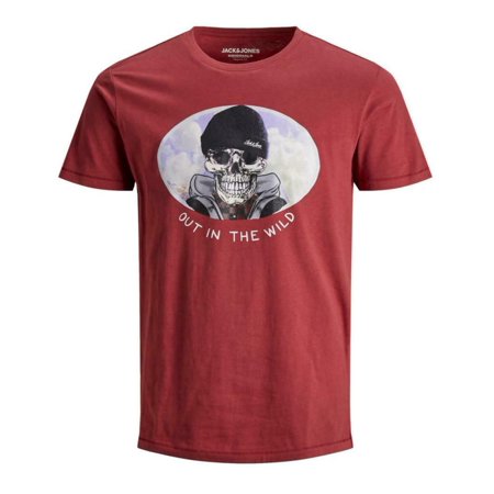 Jack & Jones Mens T-Shirt Large Slim Out In The Wild Skoll Graphic Tee   Red L