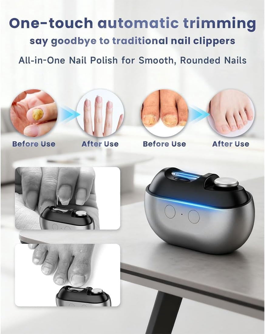 Electric Nail Clippers for Seniors, 3-in-1 Automatic Nail Trimmer and Polisher with Light, Painless Nail Cutter for Thick Toenails and Fingernails