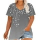 thumbnail image 1 of Camisetas Casuales de las Mujeres Más Tamaño V-Cuello Impresión Manga Corta Color Sólido Base de Verano Superior, Ligero para Diario, 1 of 9