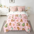 thumbnail image 2 of Feelyou Pink Christmas Cartoon Bedding Comforter Set 7pcs for Kids, Cute Gingerbread Man Queen Bedding Sets, Magic Xmas Socks Reversible Queen Sheet Sets, Breathable Home Decor, 2 of 7