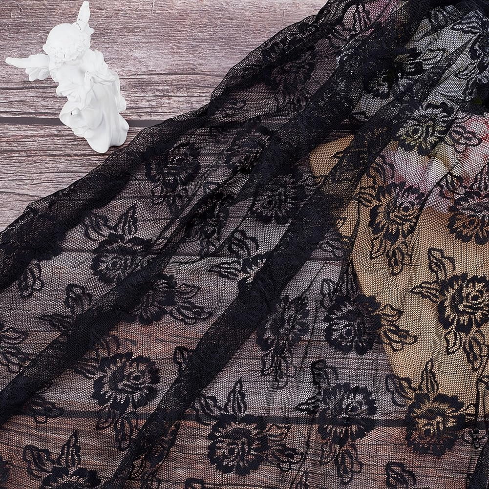 3 Yards Black Nylon Lace Fabric Flower Pattern Lace Trim 68 Inches Wide Floral Pattern Ribbon French Sewing Fabrics for DIY Crafts Wedding Party Sewing Dresses Home Decoration