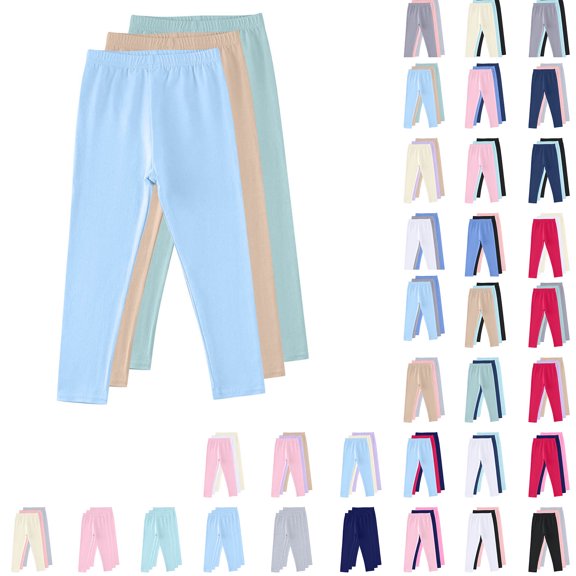 Swuxness Girls 3PC Leggings Long Pants Plain Tone Tight Elastic Outer Casual Attire