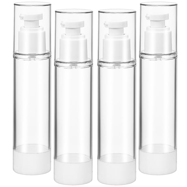4 frascos con bomba airless para viaje, ideales para artículos de aseo, champú y loción.