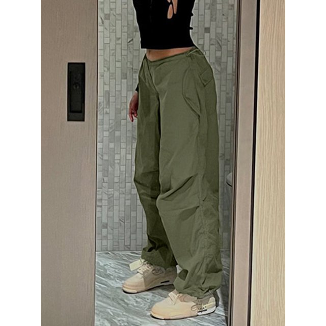 Sweetown Casual Baggy pierna ancha pantalones de chándal blanco suelto cordón cintura baja Streetwear Cargo pantalones mujer Hippie Joggers Pantalones Tan Jianjun unisex
