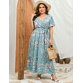 thumbnail image 3 of Plus Size Wedding Guest Maxi Dresses for Curvy Women, Summer Casual Floral Long Party Sundress with 3/4 Sleeve, 3 of 8
