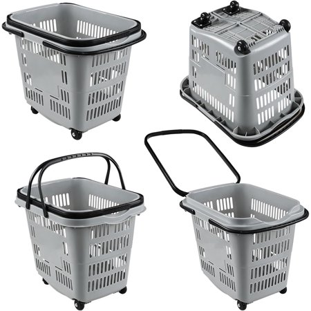 Set of 4 Grocery Shopping Cart on Wheels, Plastic Rolling Shopping Basket for Groceries, Laundry, Travel, Supermarket, Retail Shop, Book Store