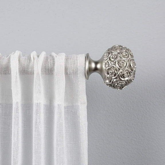 Exclusive Home Peony 1" Curtain Rod and Finial Set, Matte Silver, Adjustable 36"-72"