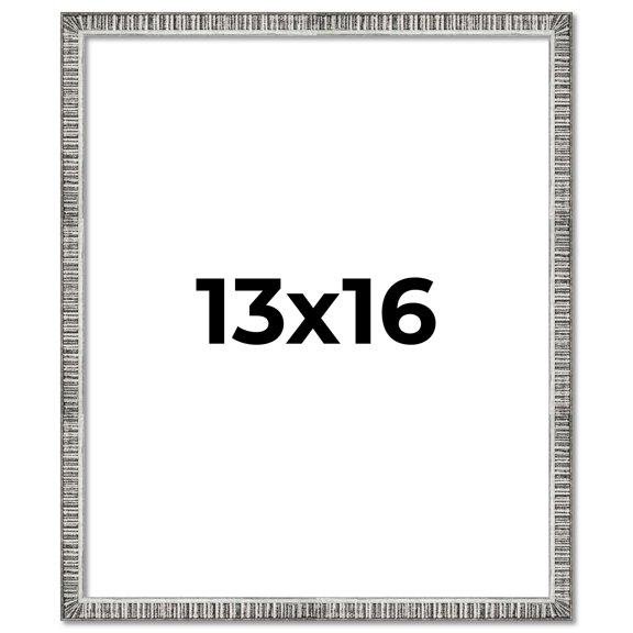 13x16 Frame Silver Grey Distressed Solid Wood Picture Frame | 0.75 Inch Moulding Width | Interior