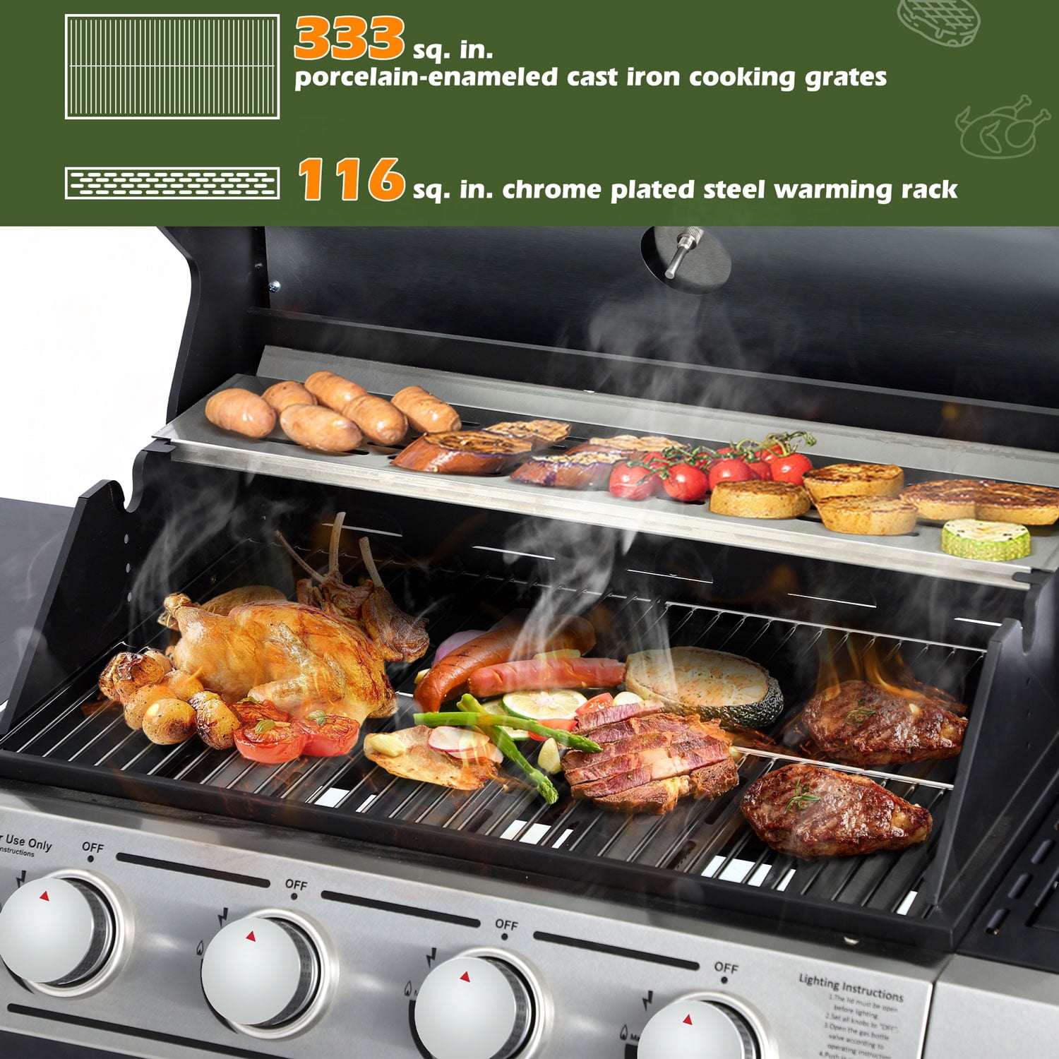MAGIC UNION 4-Burner Propane Gas BBQ Grill High-Strength Stainless Steel with Side Burner, Portable 50,000 BTU Barbecue Grills with 4 Wheels and 449 SQ.IN. Cooking Area for Outdoor Cooking and Backyar