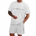 thumbnail image 5 of EliteGoogv Men Outfit Set Gradient Letter Print Short Sleeve T Shirt And Shorts For Men Summer Casual Matching Set Light Gray XS, 5 of 8