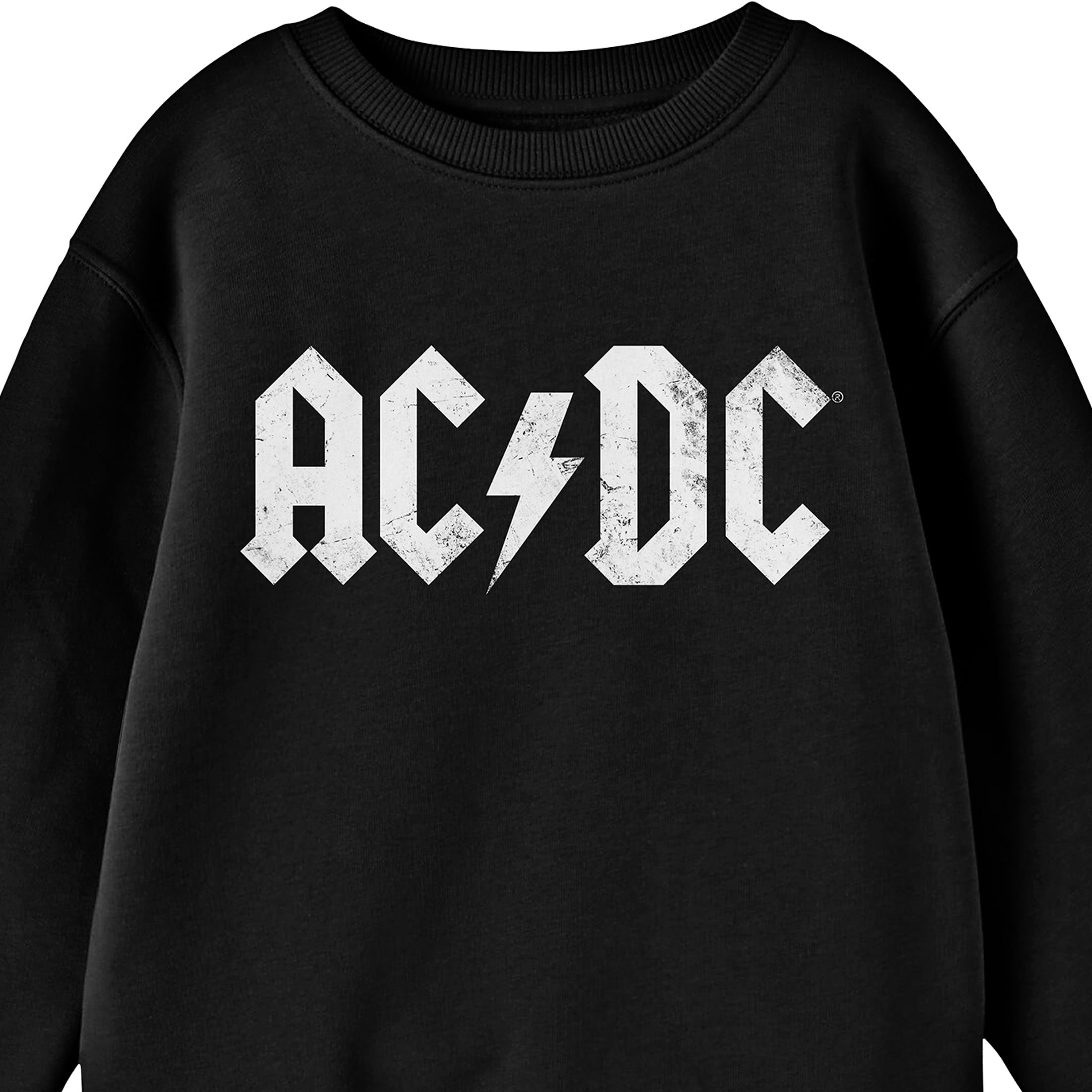ACDC Logo Youth Black Crew Neck Long Sleeve Sweatshirt-Medium