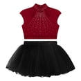 thumbnail image 4 of Alvivi Kids Girls Shiny Ballet Dance Outfits Gymnastic Shirt Crop Top and Tutu Skirt Bllerina Costume Burgundy&Black 10, 4 of 7