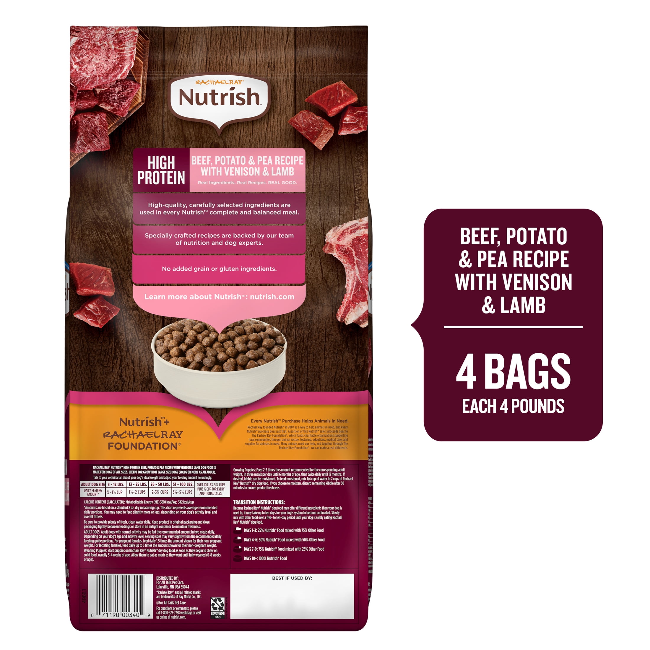 (4 pack) Rachael Ray Nutrish High Protein Adult Dry Dog Food, 4 Lb. Bag