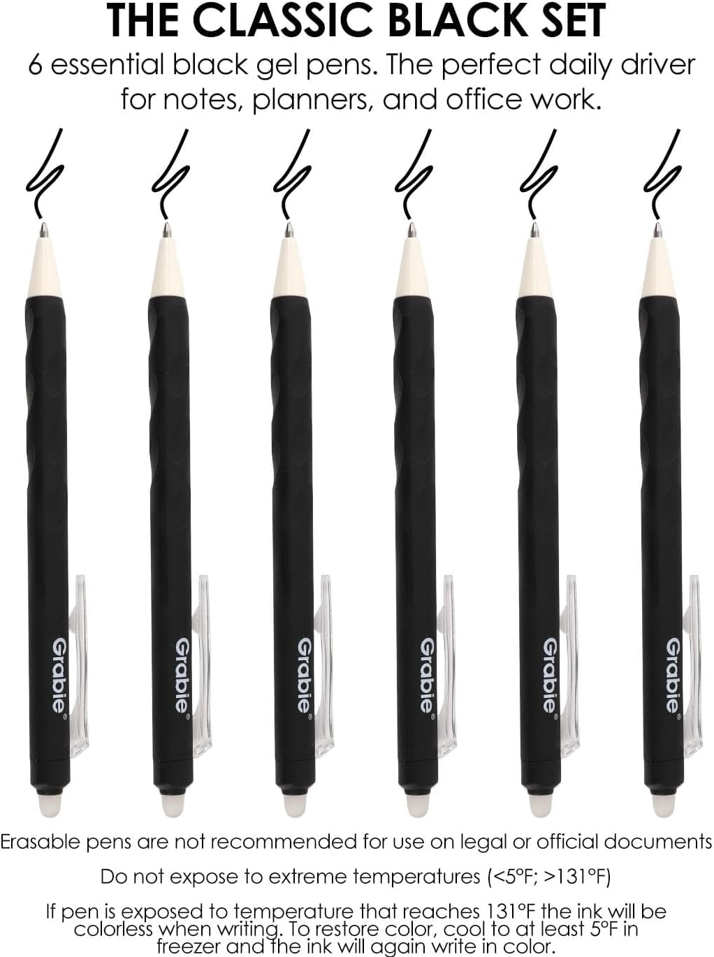 Erasable Gel Pens, Medium Point 0.7 mm Erasable Pens, Make Mistakes Disappear for Drawing Writing Planner, Pack of 6, Black