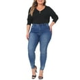 thumbnail image 2 of Agnes Orinda Women' s Plus Size Tshirt for Casual Tops Button Front Long Sleeve Tee Top 3X Black, 2 of 6