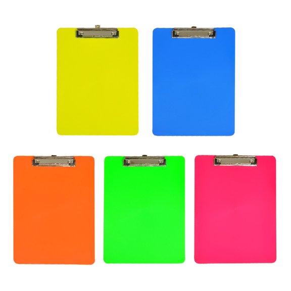 HEMOTON 5pcs Plastic A4 Clipboards Colorful Profile Clip Hardboard Paper Holder Writing Memo Folders for Office Shop Home (320x225mm)(Red Orange Yellow Green Blue Each 1pc)