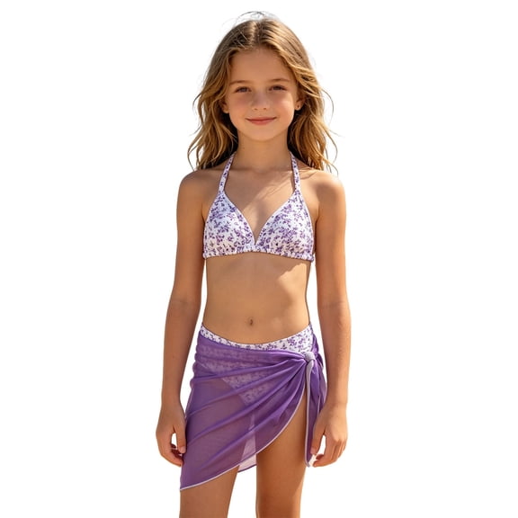 Weebloom Swimsuits For Teen Girls Swimwear Fashionable Two Piece Bathing Teen Summer Beach Swim Outfit Purple Size 9-10 Years