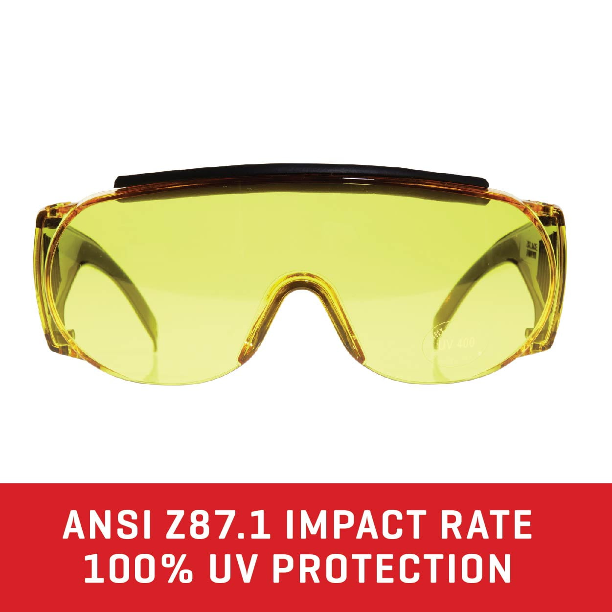 Allen Company Large Shooting Safety Glasses, Ansi Z87 Impact Resistant, Adult, Black, Unisex, Polycarbonate, Yellow
