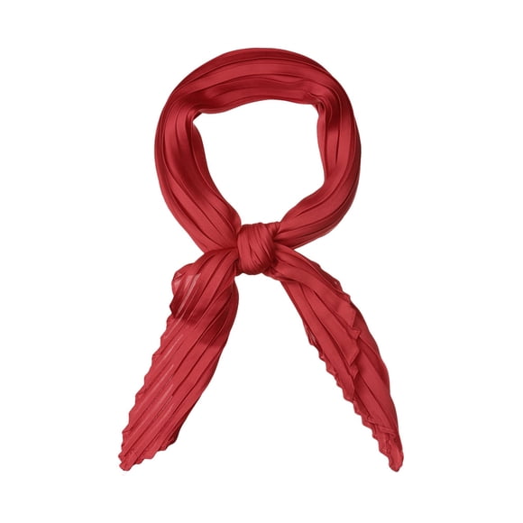 INSPIRE CHIC Women's Pleated Rhombus Head Scarf Solid Color Wraps Scarves Neckerchief Bandana Red 40.94x16.54"(L*W)