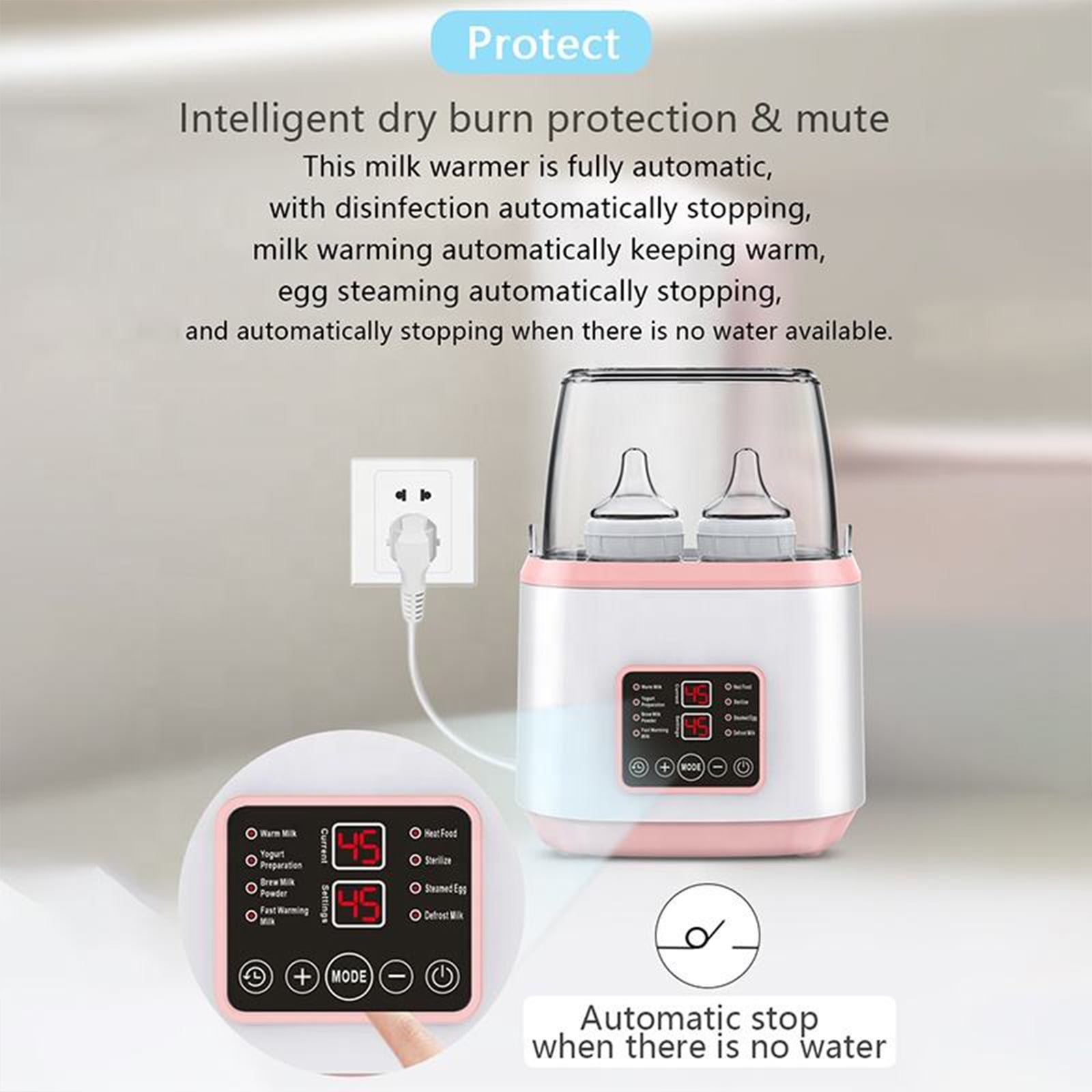Baby Bottle Warmer and Sterilizer, 8-in-1 Multifuntion Breast Milk Warmer, Fast Baby Food Heater for Twins, LCD Display Accurate Temperature Adjustment, 24H Constant Mode with Remote, Pink