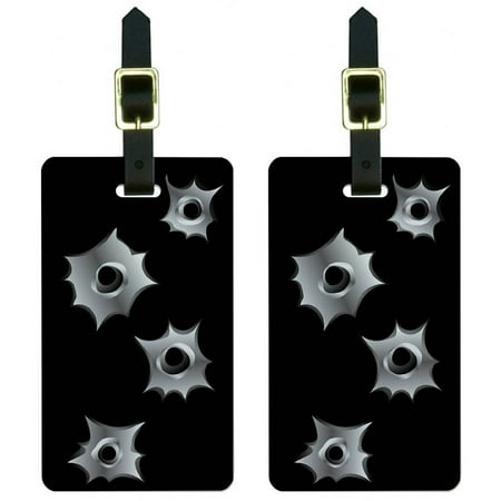 Bullet Holes Rifle Gun Ammo Luggage Tags Suitcase Carry-On ID, Set of 2