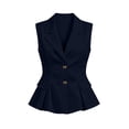 thumbnail image 5 of Stamzod Blazers for Women Business Casual Summer Sleeveless Dress Jacket V-Neck Lapel Ruffled Blazer with Bow Pockets Dark Blue XL, 5 of 7
