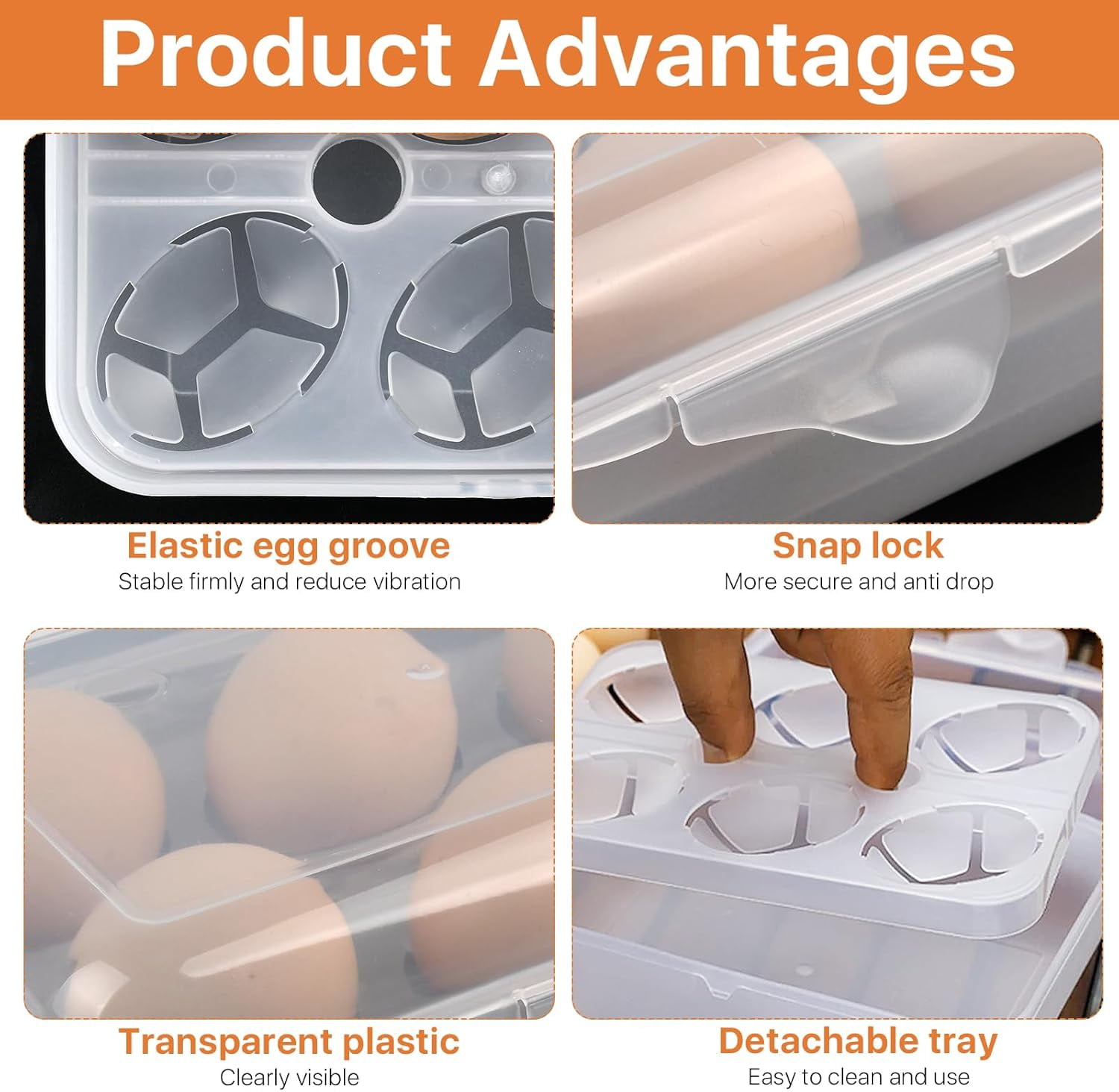 2 Pack 6 Grid Egg Container, Plastic Egg Holder for Fridge, Shockproof Leak-proof Egg Storage Box, Portable Egg Tray for Camping Picnic Hiking Travel Outdoor (Clear White)
