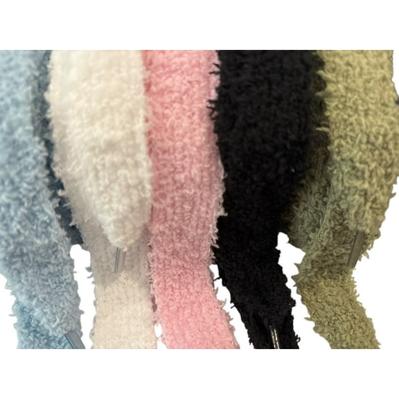 Strings Shoelaces Fuzzy Soft 3/4 Wide & Thick Optional Metal Tips (MPN:45" White Fuzzy;)