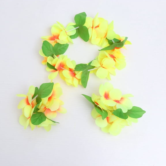 Raindrops 1Set Yellow Hawaiian Gar Set for Decoration with Necklace and Bracelets
