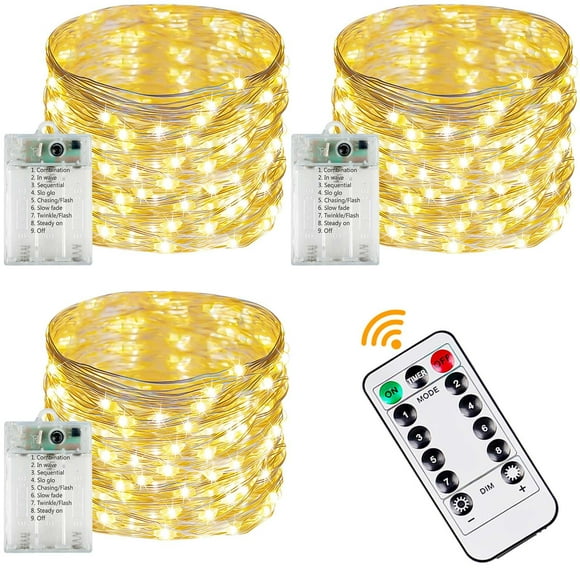 Fairy Lights YIQU 240 LED, 78 pies, funciona con pilas, paquete de 3